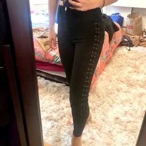 Tinsel lace-up pants with metal loops